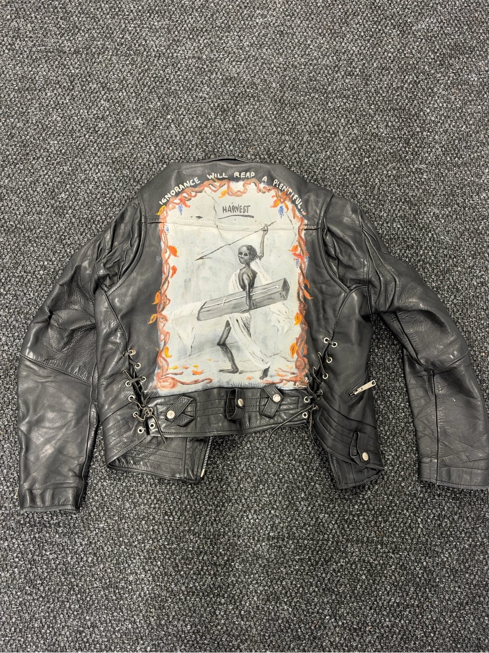 Avirex Black Leather Bomber Jacket with Painted Back Panel
